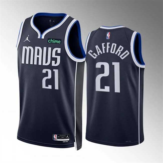 Mens Dallas Mavericks #21 Daniel Gafford Navy Statement Edition Stitched Basketball Jersey Dzhi